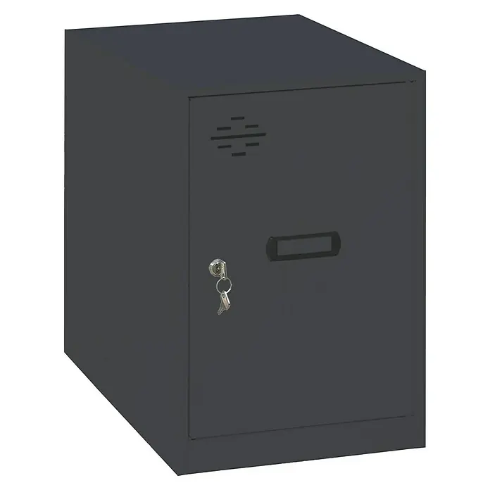 Simonrack Simonlocker Taquilla Mini - L x An x Al: 50 x 30 x 47,5 cm, Número de puertas: 1 ud., Antracita - Taquilla metálica gris con rejillas de ventilación, ojo de cerradura y llave. Perfecto para el almacenamiento seguro de artículos.