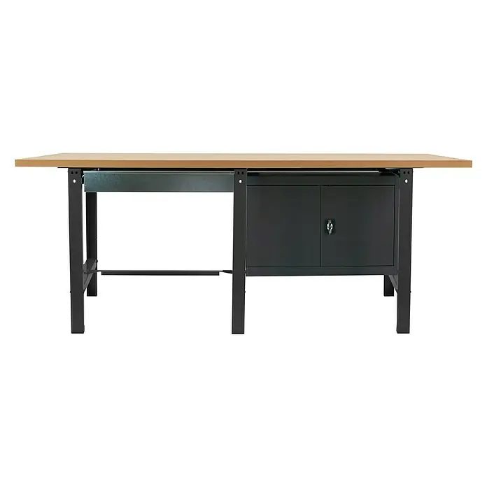 Simonrack Simonwork Banco de trabajo BT6 Box Tandem Cabinet - L x An: 75 x 210 cm, Altura de trabajo: 86,5 cm, Carga soportada: 600 kg, Antracita/Madera - Banco de trabajo con tablero de madera y armario metálico para taller o espacio de hobbies. Ideal para bricolaje.