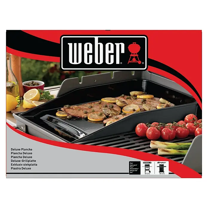 Weber Grillplatte - L x B: 52 x 39 cm - Weber Deluxe Plancha Grillplatte mit Fisch, Zitronen und Gemüse. Zum perfekten Grillen von Fisch und Gemüse auf dem Grill.