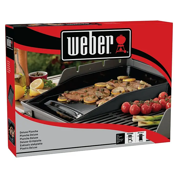 Weber Grillplatte - L x B: 52 x 39 cm - Die Verpackung für die Weber Deluxe Plancha Grillplatte, passend für Spirit 300-Serie Grills.