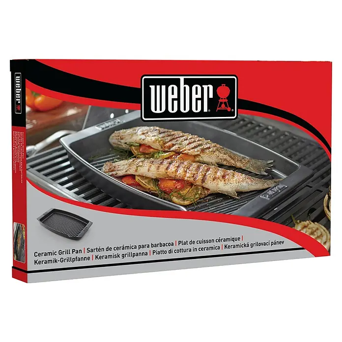 Weber Grillpfanne BBQ Keramik - L x B: 47 x 28 cm, Höhe: 4,4 cm - Weber Keramik Grillpfanne, ideal für die Zubereitung von Fisch und Gemüse auf dem Grill. Langlebig, hitzebeständig und leicht zu reinigen.