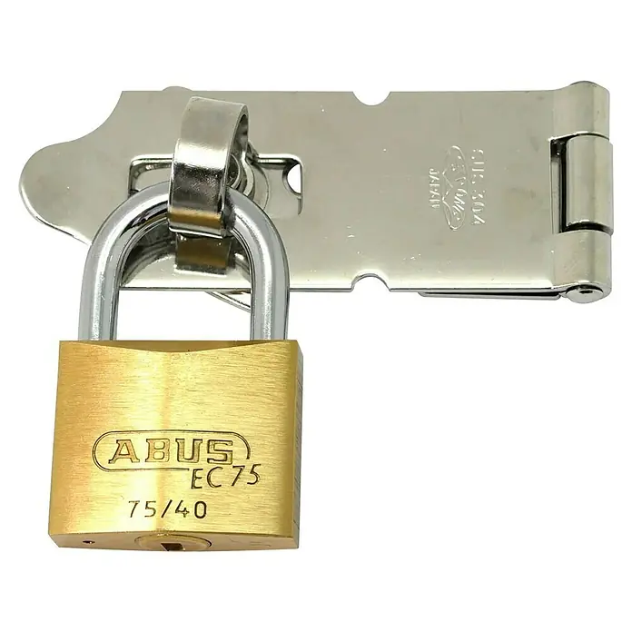 Abus Vorhängeschloss Lock-Tag 75/40 - B x H: 39,5 x 61,5 mm, Bügelstärke: 6,5 mm, Sicherheitsstufe: 6 - Vorhängeschloss ABUS EC 75/40 und ein Scharnierriegel aus Edelstahl. Sicherheitslösung für verschiedene Anwendungen.