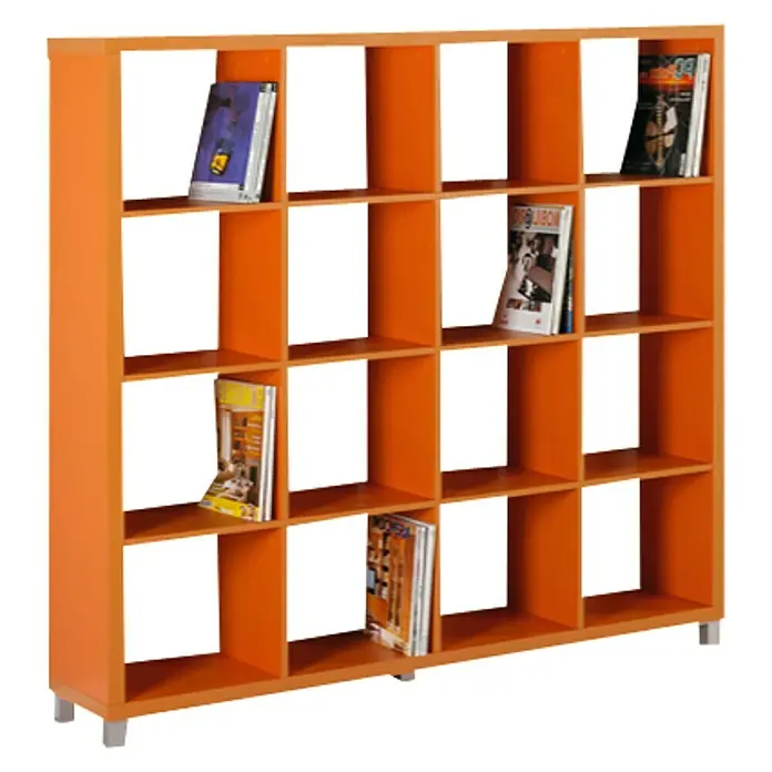 Estantería de madera Kubox - Al x An x Pr: 153 x 146 x 29 cm, Naranja - Librería de dieciséis compartimentos con libros y revistas, una hermosa estantería naranja.