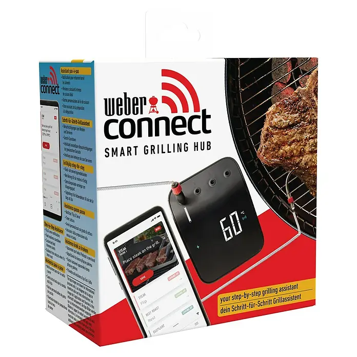 Weber Smart-Grill-Assistent - L x B x H: 9,8 x 3,4 x 7,5 cm - Produktverpackung für Weber Connect Smart Grilling Hub mit Schritt-für-Schritt-Grillassistent.