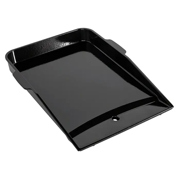 Weber Grillplatte Plancha - L x B: 48,8 x 36,8 cm, Gusseisen - Glänzende schwarze Tropfschale, ideal für Grillgeräte. Praktisch und leicht zu reinigen, hält sie Ihre Arbeitsfläche sauber.
