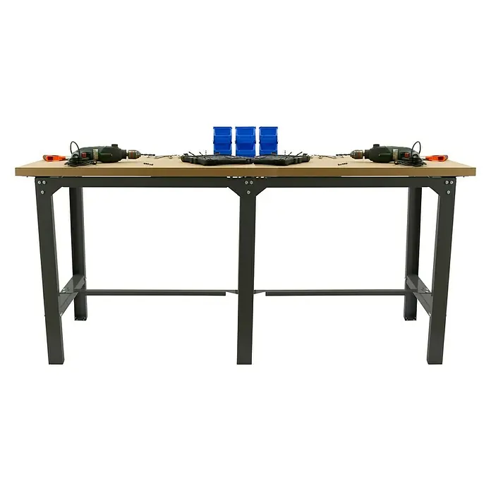 Simonrack Simonwork Banco de trabajo BT6 Tandem - L x An: 210 x 75 cm, Altura de trabajo: 86,5 cm, Carga soportada: 600 kg, Antracita/Madera - Banco de trabajo con herramientas y contenedores, ideal para aficionados al bricolaje y profesionales. Construcción duradera para proyectos.