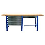Simonrack Simonwork Banco de trabajo Box Tandem (L x An: 75 x 210 cm, Altura de trabajo: 86,5 cm, Carga soportada: 600 kg, Azul/Madera, Número de cajones: 6 ud.) | BAUHAUS