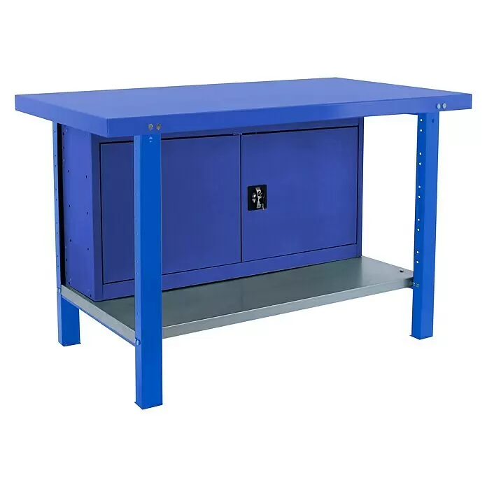 Simonrack Simonwork Werkbank BT6L PRO METAL CABINET 1800 - L x B: 73 x 180 cm, Arbeitshöhe: 83 cm, Belastbarkeit: 700 kg, Blau - Diagonale Ansicht