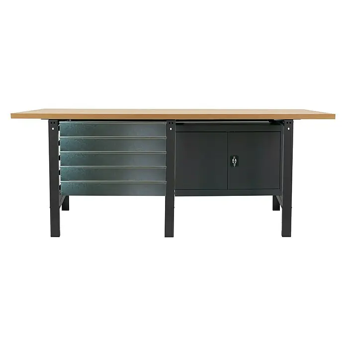 Simonrack Simonwork Banco de trabajo Box Cabinet - L x An: 75 x 210 cm, Altura de trabajo: 86,5 cm, Carga soportada: 600 kg, Antracita - Banco de trabajo con cajones y armario para guardar herramientas y materiales de taller.
