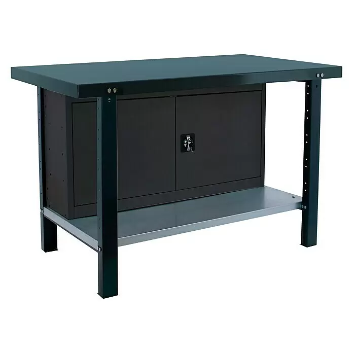 Simonrack Simonwork Werkbank BT6 PRO METAL CABINET 1200 - L x B: 73 x 120 cm, Arbeitshöhe: 83 cm, Belastbarkeit: 1.000 kg, Schwarz - Diagonale Ansicht