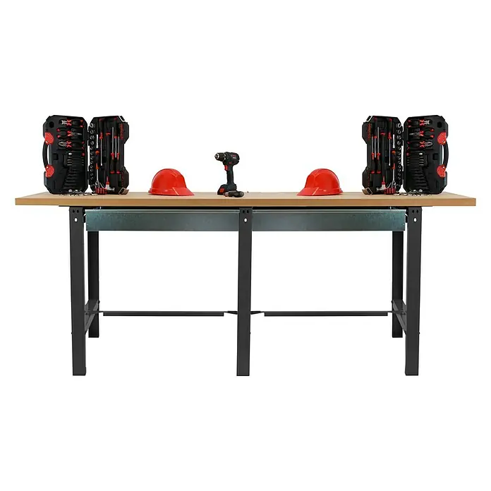 Simonrack Simonwork Banco de trabajo BT6 Box - L x An: 75 x 210 cm, Altura de trabajo: 86,5 cm, Carga soportada: 600 kg, Antracita - Banco de trabajo con caja de herramientas, taladro y cascos para aficionados al bricolaje y profesionales.\n