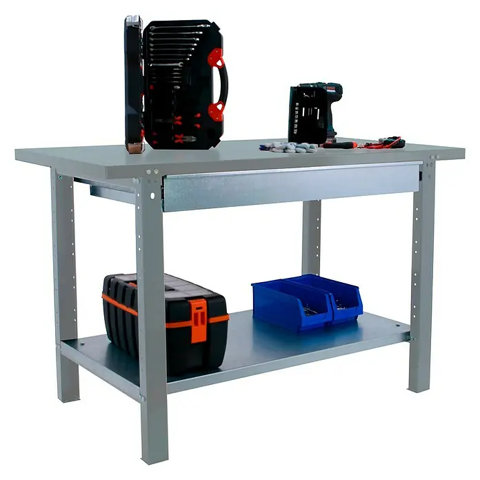 Simonrack Simonwork Werkbank BT6L PRO METAL 1BOX 1500 - L x B: 73 x 150 cm, Arbeitshöhe: 83 cm, Belastbarkeit: 1.035 kg, Grau - Werkbank mit Werkzeugen und Ablagefächern für eine organisierte Arbeitsumgebung. Ideal für Heimwerker und professionelle Handwerker.