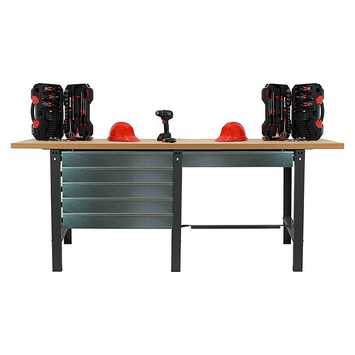 Simonrack Simonwork Banco de trabajo Box Tandem (L x An: 75 x 210 cm, Altura de trabajo: 86,5 cm, Carga soportada: 600 kg, Antracita/Madera, Número de cajones: 6 ud.) | BAUHAUS