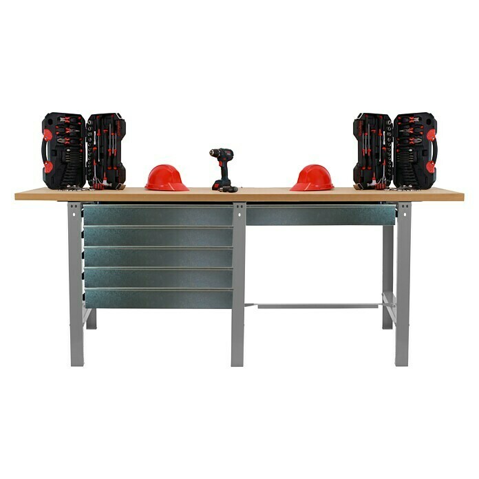 Simonrack Simonwork Banco de trabajo Box Tandem (L x An x Al: 75 x 210 x 86,5 cm, Número de cajones: 6 ud., Gris, Material encimera: MDF) | BAUHAUS