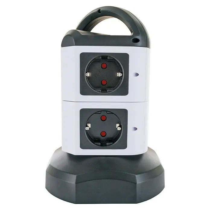 Schwaiger Tischsteckdose - Weiß/Schwarz - Der Power Tower mit zwei Steckdosen und einem Tragegriff ist ideal für den flexiblen Einsatz von Strom im Haus oder im Büro.