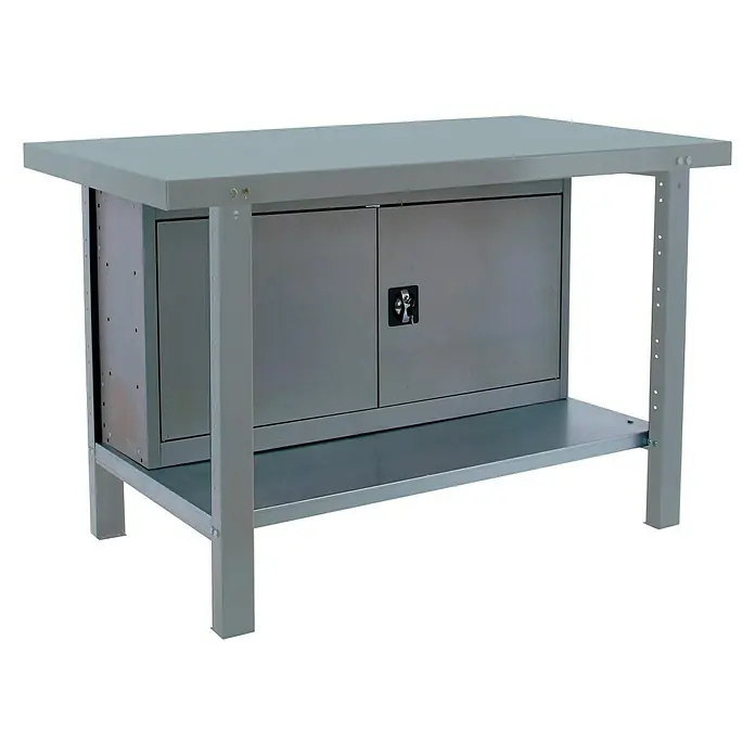 Simonrack Simonwork Werkbank BT6L PRO METAL CABINET 1500 - L x B: 73 x 150 cm, Arbeitshöhe: 83 cm, Belastbarkeit: 700 kg, Grau - Grauer Werkstatttisch mit Unterschrank und Ablagefläche für Werkzeuge und Zubehör. Ideal für Werkstätten und Hobbyräume.