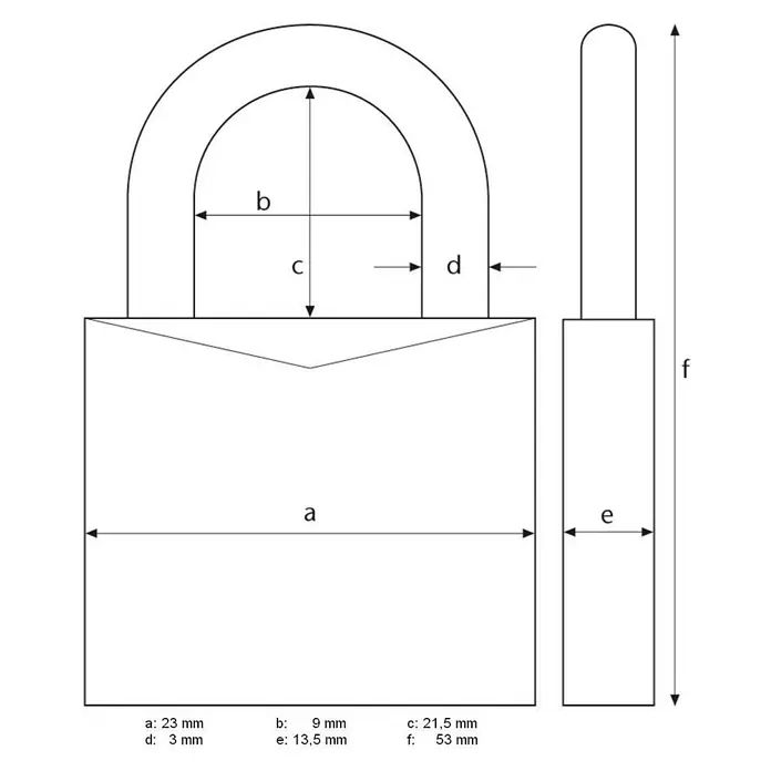 Abus Vorhängezahlenschloss Lock-Tag 165/20 - B x L: 23 x 13,5 mm, Bügelstärke: 3 mm, Sicherheitsstufe: Grad 3 - Technische Zeichnung eines Vorhängeschlosses mit Abmessungen.