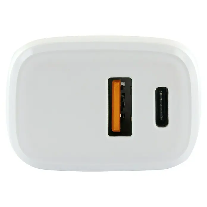 Schwaiger USB-LadeadapterUSB-A-Buchse, USB-C-Buchse - Weißer USB-Wandadapter mit USB-A- und USB-C-Anschlüssen zum Aufladen verschiedener Geräte. Praktisch für Reisen und Zuhause.