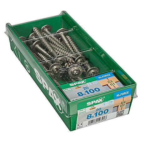 Spax HI FORCE Tellerkopfschraube HI FORCE (Ø x L: 8 x 100 mm, Edelstahl, T-Star plus, 20 Stk.)