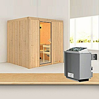 Karibu Elementsauna Sodin (Mit 9 kW Ofen mit integrierter Steuerung, Ohne Dachkranz, L x B x H: 196 x 170 x 192 cm)