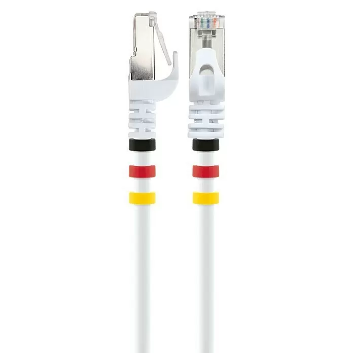 Schwaiger Netzwerk-Kabel CAT7 S/FTP - Länge: 1 m, Weiß, RJ45-Stecker - Detailaufnahme