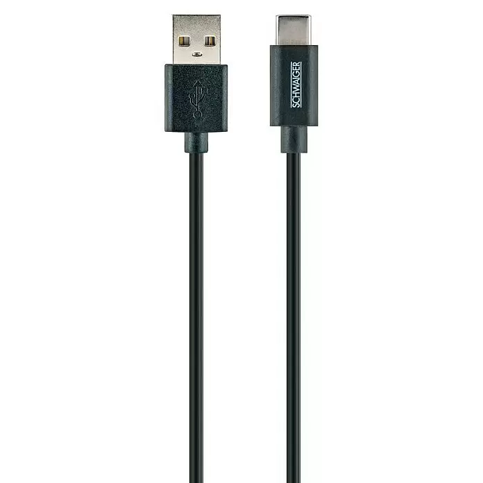 Schwaiger USB-Kabel - 2 m, USB A-Stecker, USB C-Stecker, Schwarz - Detailaufnahme