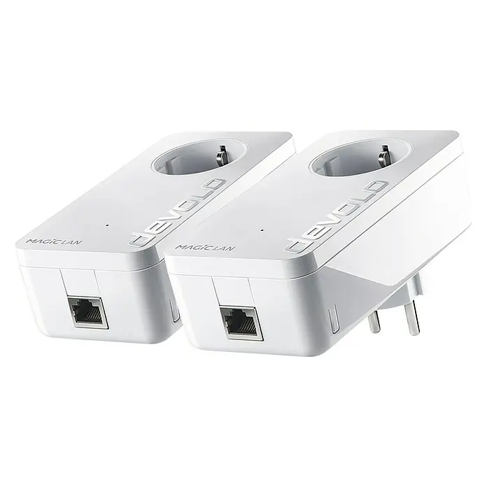 Devolo Starterkit Magic 1 LAN - Datenübertragung: WLAN, 2 Stk., Passend für: devolo Magic-Reihe - Zwei Devolo MagicLAN-Adapter in Weiß. Sie verfügen über eine integrierte Steckdose und einen Ethernet-Anschluss für eine einfache Netzwerkerweiterung.