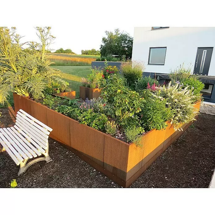 Palatino Hochbeet Urban C-Form - 500 x 500 x 70 cm, Stahl, Rostbraun - Stimmungsaufnahme