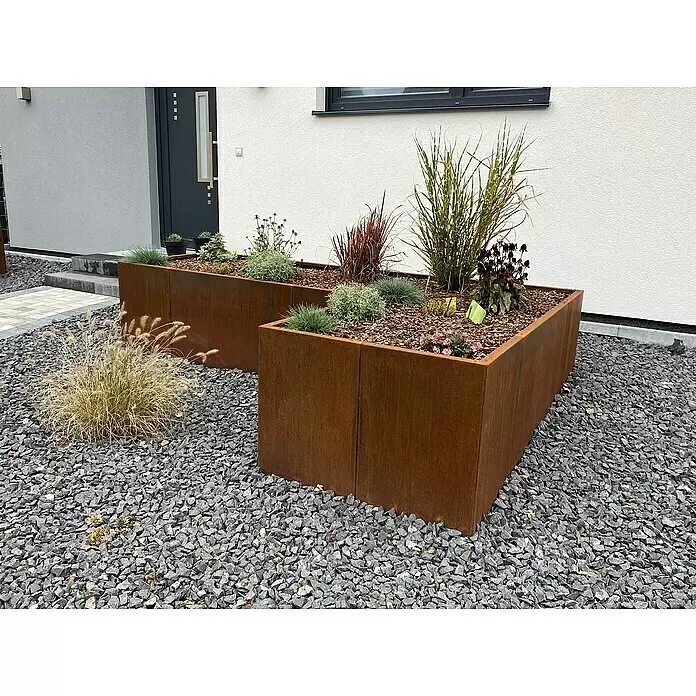 Palatino Hochbeet Urban L-Form - 200 x 200 x 70 cm, Stahl, Rostbraun - Stimmungsaufnahme