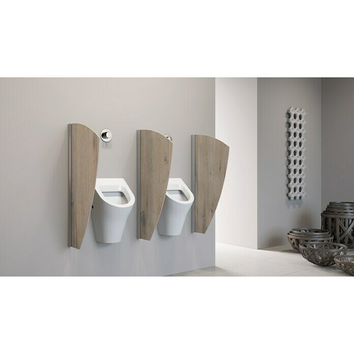 GEO Urinal-Trennwand Segel (50 x 90 cm, Aluminium-Verbundplatte mit Polyethylen-Kern, Dekor: Eiche gekalkt)
