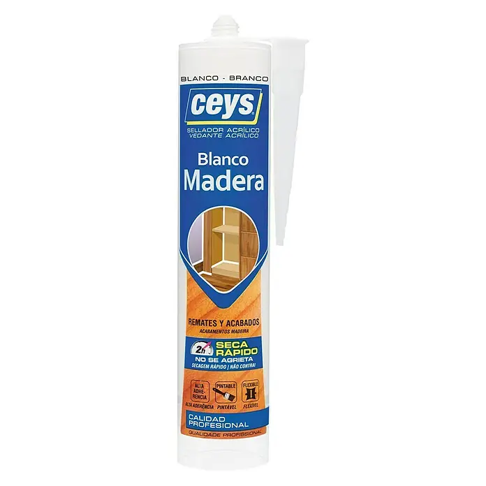Ceys Sellador acrílico para madera - 280 ml, Blanco - Sellador acrílico blanco CEYS para madera, ideal para juntas y acabados en interiores. Secado rápido y flexible para resultados profesionales.