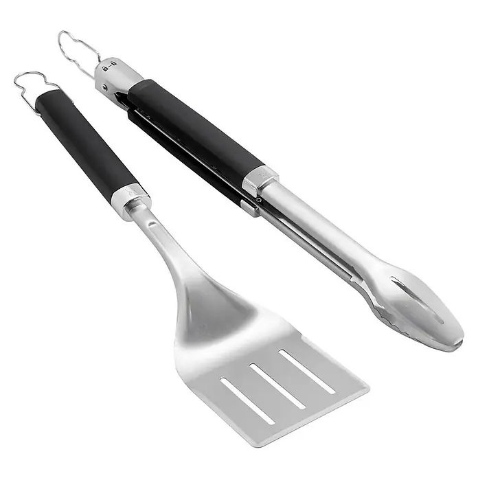 Weber Grillbesteck Set - 2 -tlg. - Grillbesteck-Set: Ein Pfannenwender und eine Grillzange aus Edelstahl mit schwarzen Griffen für den Grillmeister.