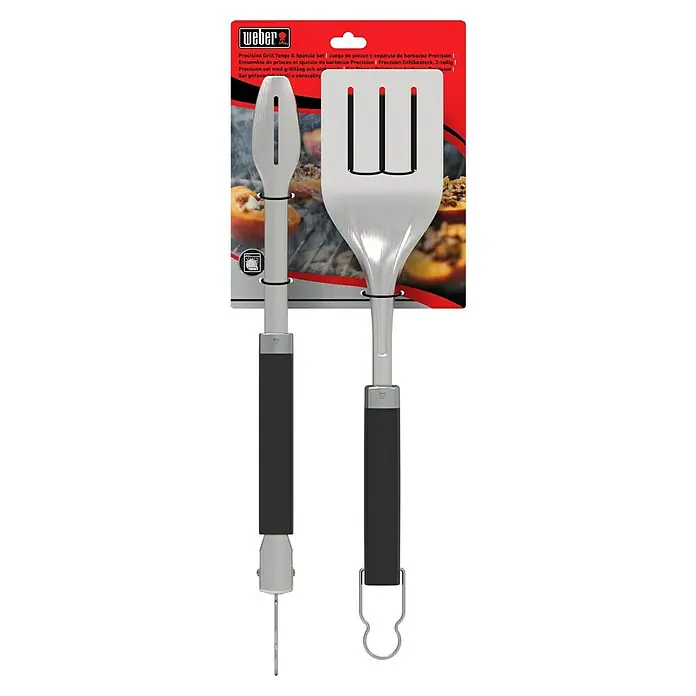 Weber Utensilios para barbacoa Precision - 2 pzs. - Juego de pinzas y espátula Precision Weber: herramientas de acero inoxidable de alta calidad para asar, voltear y sujetar con precisión.