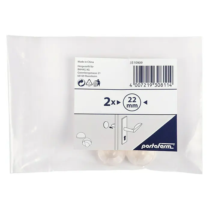Portaferm Türpuffer - Durchmesser: 22 mm, Transparent, 2 Stk. - Aufnahme eines Beutels mit Türpuffern der Marke Portaferm, 2 Stück, mit einer Größe von 22 mm, ideal zum Schutz von Wänden und Möbeln.
