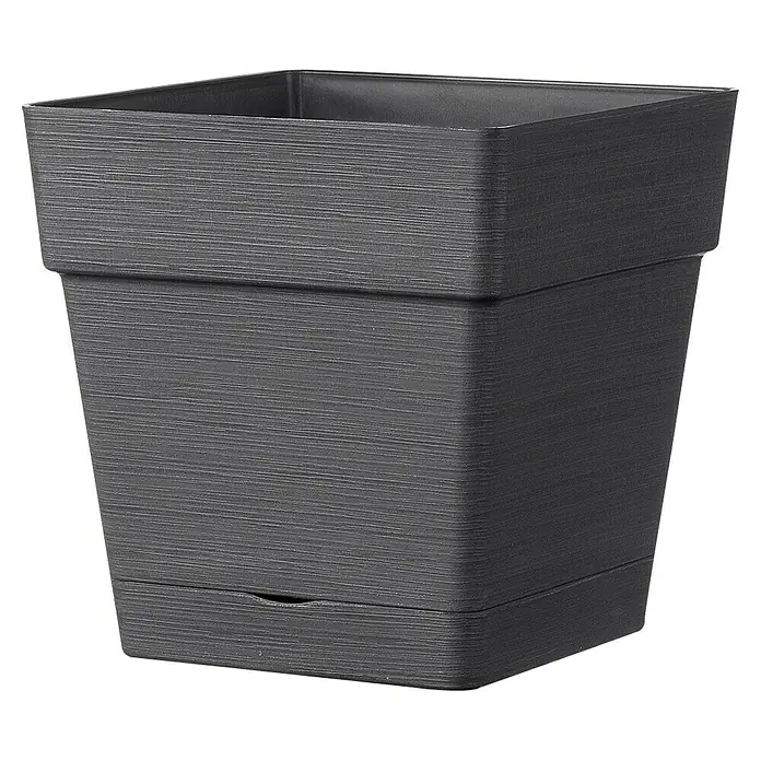 Deroma Pflanzkübel eckig Save R - Außenmaß (L x B x H): 35 cm x 35 cm x 47 mm, Kunststoff, Anthrazit - Schwarzer, quadratischer Blumentopf mit geriffelter Textur. Ideal für Zimmerpflanzen und zur Dekoration von Innenräumen.