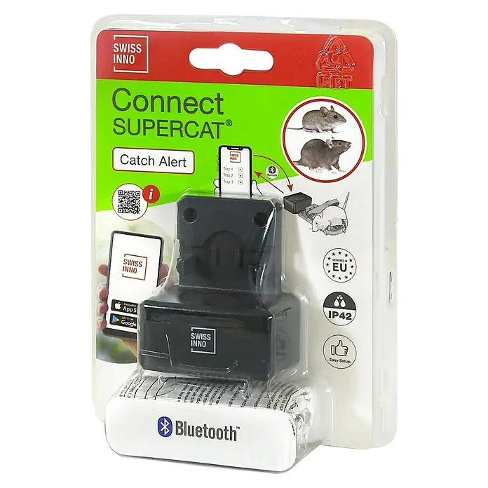 Swissinno Bluetooth-Empfangseinheit Fangalarm Connect SuperCat - Passend für: Swissinno Mause- und Rattenfallen - Eine "Swiss Inno Connect SuperCat"-Mausefalle mit Bluetooth-Konnektivität zur Fangbenachrichtigung für eine einfache Überwachung.