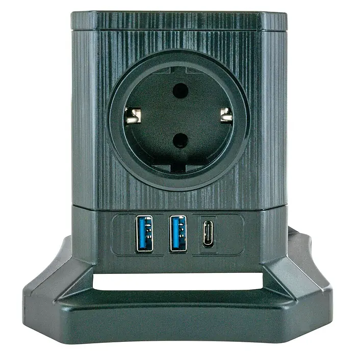 Schwaiger Tischsteckdose mit 3x USB & 5x Schuko - Schwarz, Kabellänge: 1,8 m - Hier ist ein kompakter Turmsteckdosenadapter mit USB und USB-C Anschlüssen, ideal für modernes Laden und zur Stromversorgung von Geräten.