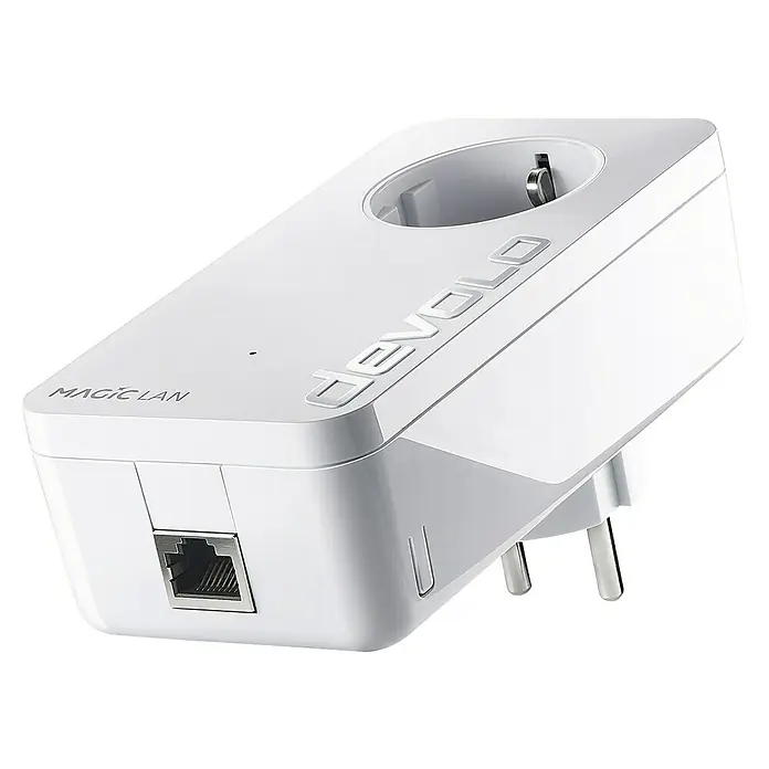 Devolo Erweiterungsadapter Magic 1 LAN - 1 Stk., Datenübertragung: WLAN, Passend für: devolo Magic-Reihe - Weißer Devolo Magic LAN Adapter mit integrierter Steckdose und Netzwerkanschluss für eine stabile und schnelle Internetverbindung.