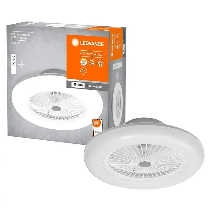 Ledvance Smart+ WiFi Deckenventilator - Weiß, 55 cm, 75 W, Neutralweiß - Ein LEDVANCE Deckenventilator mit Beleuchtung, rund, 550mm, smarte Steuerung, moderne Beleuchtungslösung.