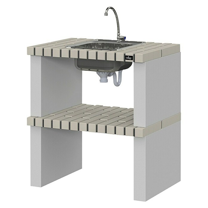 Collippo Barbacoa de obra Alvor con mesa auxiliar y fregadero (An x Pr x Al: 220 x 47 x 224 cm, Superficie parrilla: 64 x 38 cm, Blanco) | BAUHAUS
