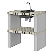 Collippo Barbacoa de obra Alvor con mesa auxiliar y fregadero (An x Pr x Al: 220 x 47 x 224 cm, Superficie parrilla: 64 x 38 cm, Blanco) | BAUHAUS
