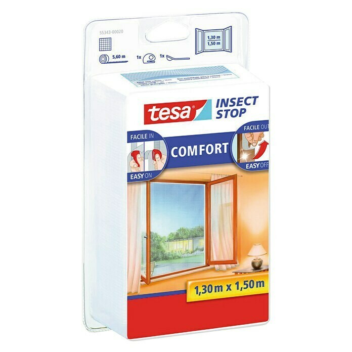 Tesa Insect Stop Mosquitera Comfort (An x Al: 150 x 130 cm, Blanco, Fijación por velcro, Ventana)