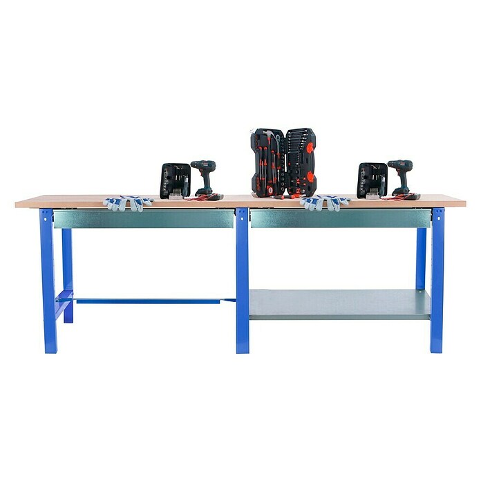 Simonrack Simonwork Banco de trabajo BT6 PRO Box Tandem Laminate (L x An: 75 x 210 cm, Altura de trabajo: 86,5 cm, Carga soportada: 1.000 kg, Azul/Laminado, Número de cajones: 2 ud.) | BAUHAUS