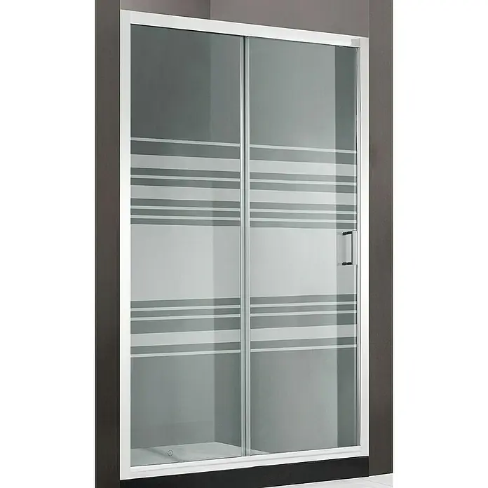 Mampara de ducha frontal Shira - 120 x 195 cm, Espesor de vidrio: 5 mm, Aluminio - Cabina de ducha moderna con puertas correderas y rayas horizontales para un diseño de baño elegante. La cabina de ducha presenta vidrio claro.