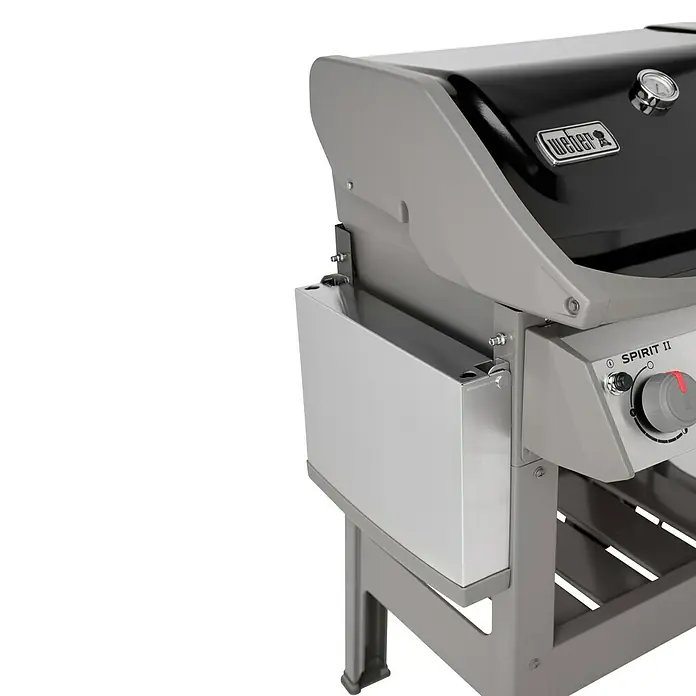 Weber Barbacoa de gas Spirit II E-310 + 7 accesorios - Superficie de la parrilla (An x Pr): 60 x 46 cm, 8,7 kW, Número de quemadores: 3 - Primer plano de una parrilla de gas Weber Spirit II, que muestra su diseño elegante y construcción de alta calidad.