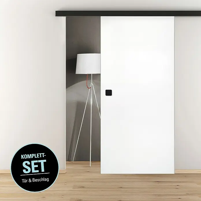 Diamond Doors Black Edition Schiebetür-Komplettset Edge - 935 x 2.058 mm, Weiß, Schwarz, Wabe - Eine moderne, weiße Schiebetür mit schwarzer Schiene und minimalistischem Design für stilvolle Raumgestaltung. Komplett-Set für einfache Montage.