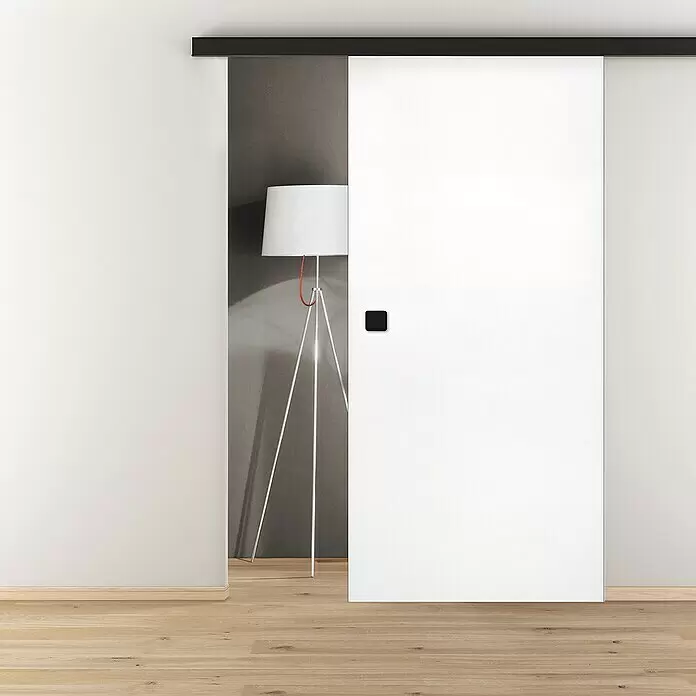 Diamond Doors Black Edition Holzschiebetür Edge Wood - 935 x 2.058 mm, Weiß matt, Schwarz, Material Mittellage: Wabe - Stimmungsaufnahme