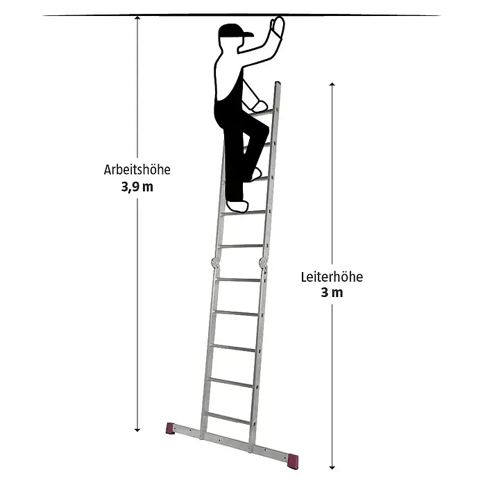 Krause Corda Gelenkgerüst - Arbeitshöhe: 4 m, Belastbarkeit Plattform: 135 kg - Abbildung einer Leiter mit einer Höhe von 3 Metern, die eine Arbeitshöhe von 3,9 Metern ermöglicht, auf der eine Person steht.
