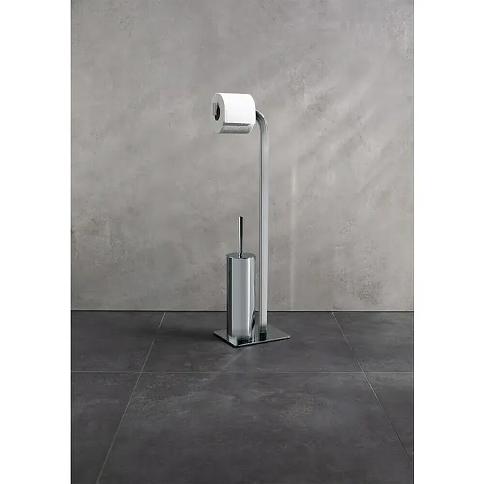 Camargue WC-Kombi-Bürstengarnitur Bellatrix - Höhe: 71,5 cm, Chrom - Chromfarbener Toilettenpapierhalter mit Bürste, eine elegante Ergänzung für jedes moderne Badezimmer.