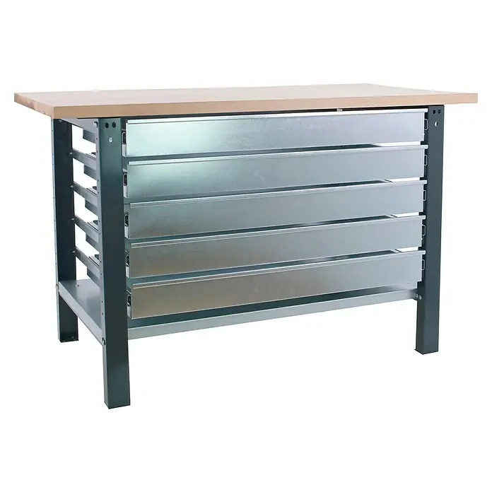 Simonrack Simonwork Banco de trabajo BT6L PRO Box Laminate - L x An: 75 x 150 cm, Altura de trabajo: 86,5 cm, Carga soportada: 1.000 kg, Antracita - Banco de trabajo con encimera de madera resistente y cinco cajones metálicos. Ideal para taller y sala de hobbies.